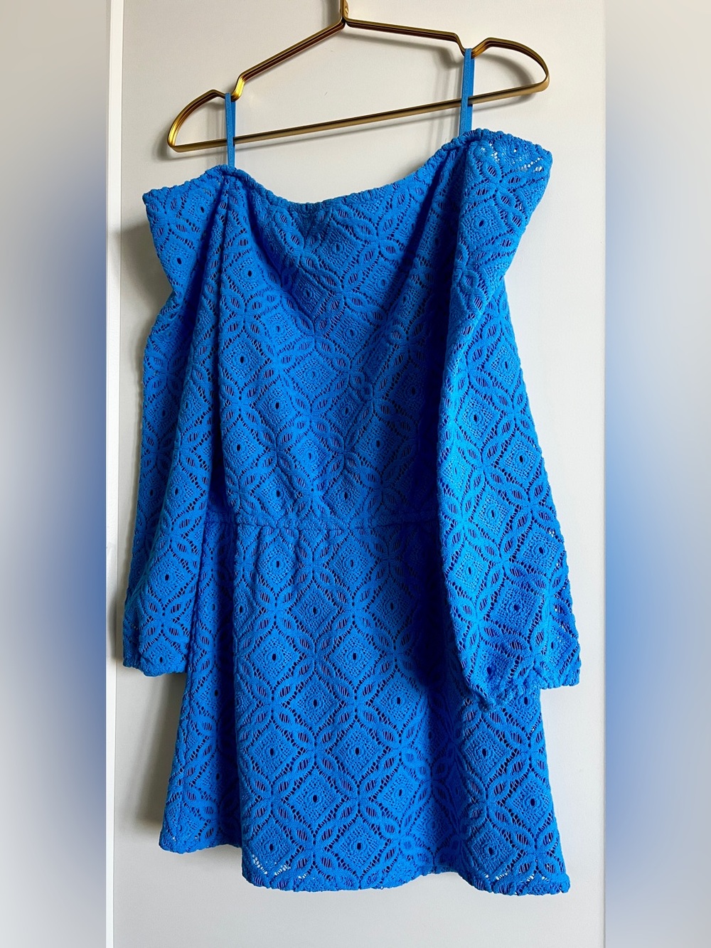 Lilly Pulitzer Lana Thistle Trellis Lace Off Shoulder Skort Romper Blue Size XS - Picture 13 of 15